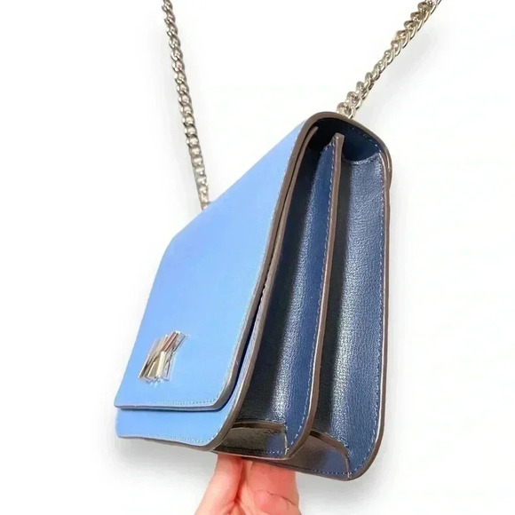 NEW Michael Kors Mott Large Two Tone Blue Leather Crossbody Silver Shoulder Bag - Picture 5 of 12